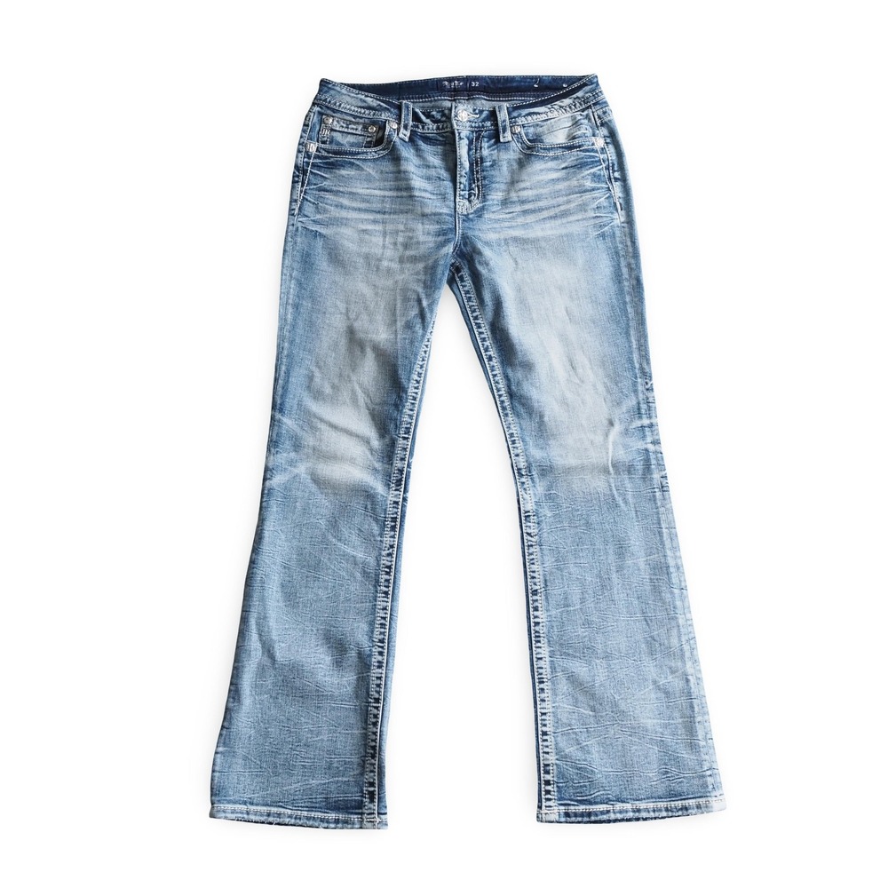 Miss Me Women 32 Mid Rise Tailored Bootcut Jeans Rhinestone Y2K E44SB134R